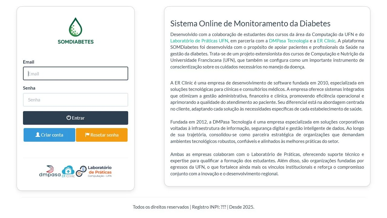 Tela de acesso do Sistema Online de Monitoramento da Diabetes